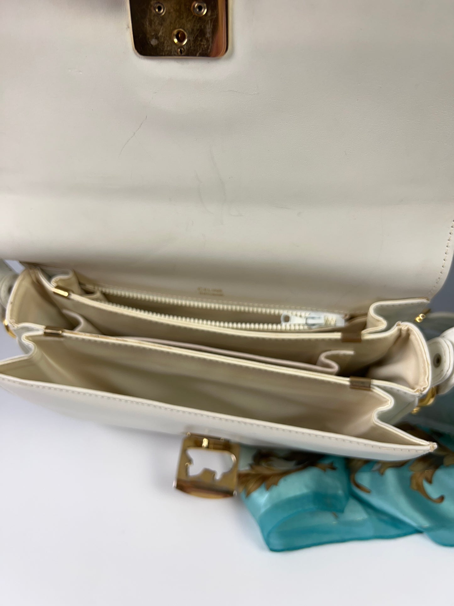 CELINE White Shoulder Bag w/Flip lock Vintage EUC