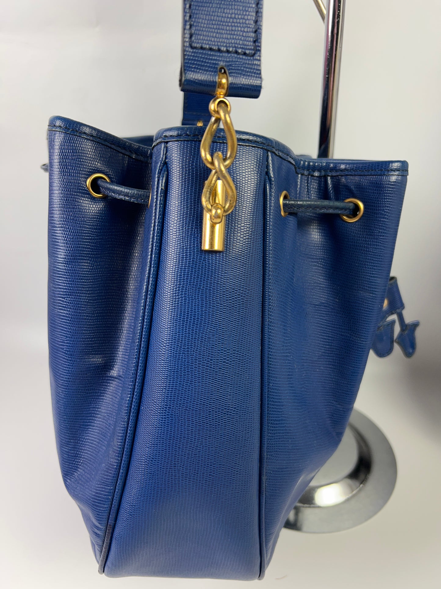 CELINE Blue Bucket Bag Shoulder Bag EUC