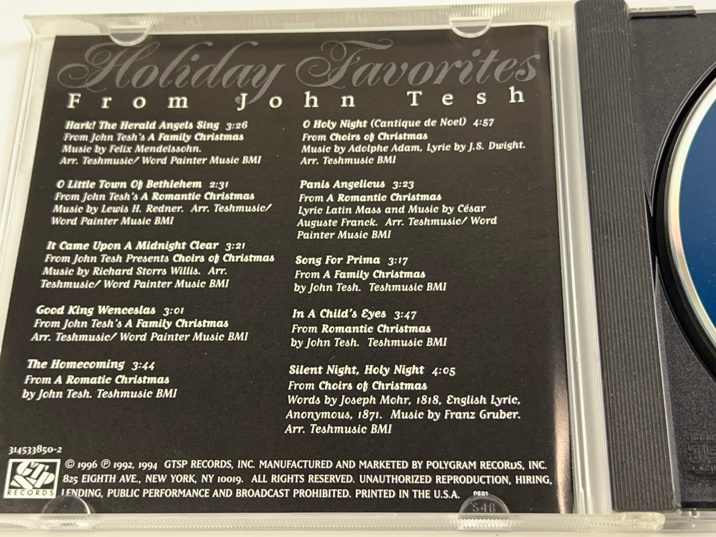 Holiday Favorites From John Tesh Audio Music CD Disc 1996 PolyGram Records