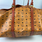 Authentic MCM Visetos Leather 2Way Travel Duffle Bag Brown 8682M w/Custom Strap