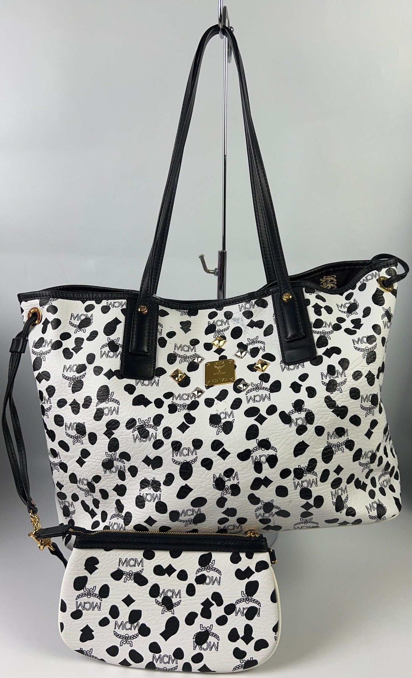 MCM + Loveless Tote & 2nd Bag Black & White Visetos