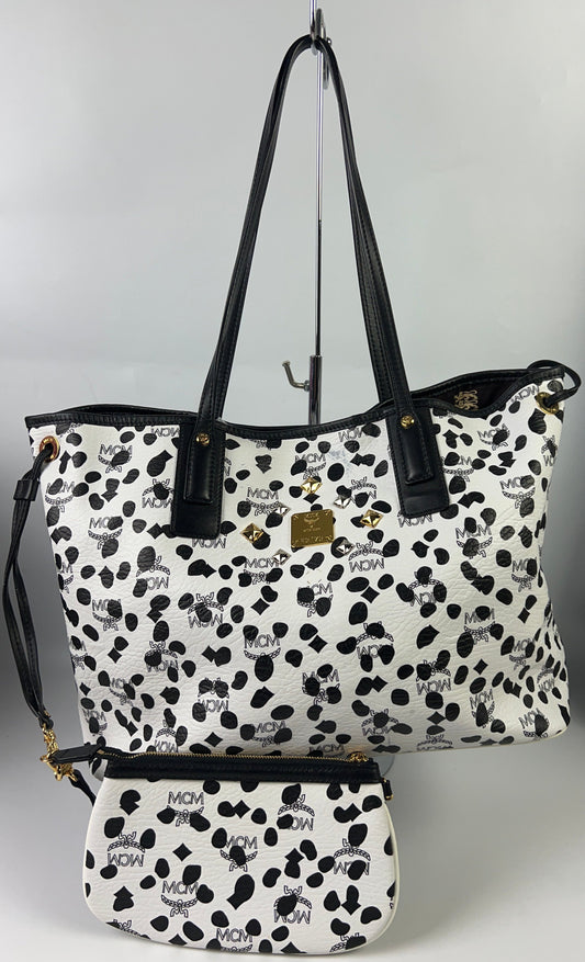 MCM + Loveless Tote & 2nd Bag Black & White Visetos