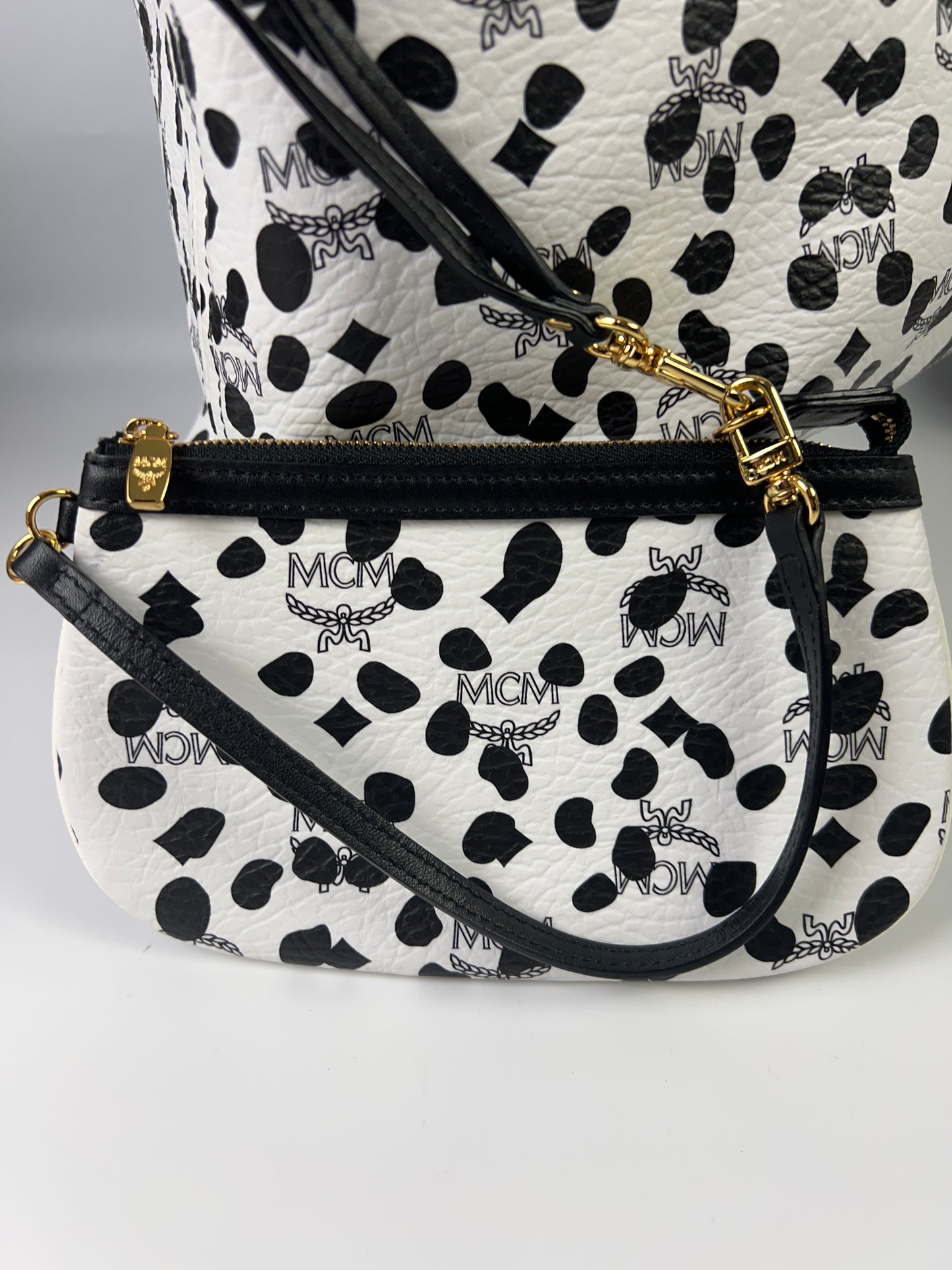 MCM + Loveless Tote & 2nd Bag Black & White Visetos