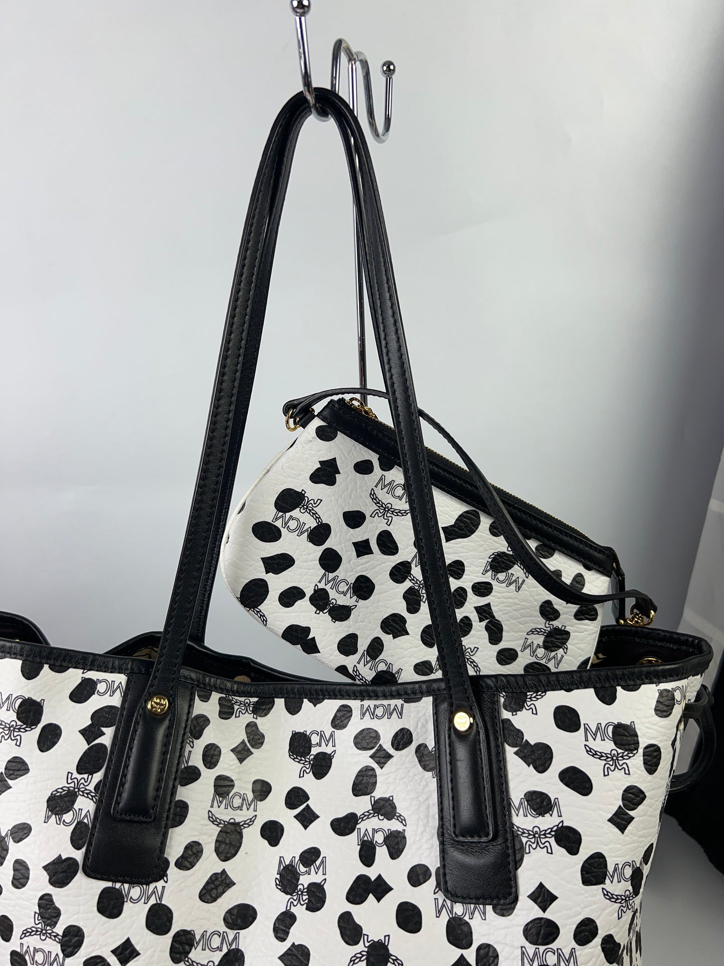 MCM + Loveless Tote & 2nd Bag Black & White Visetos