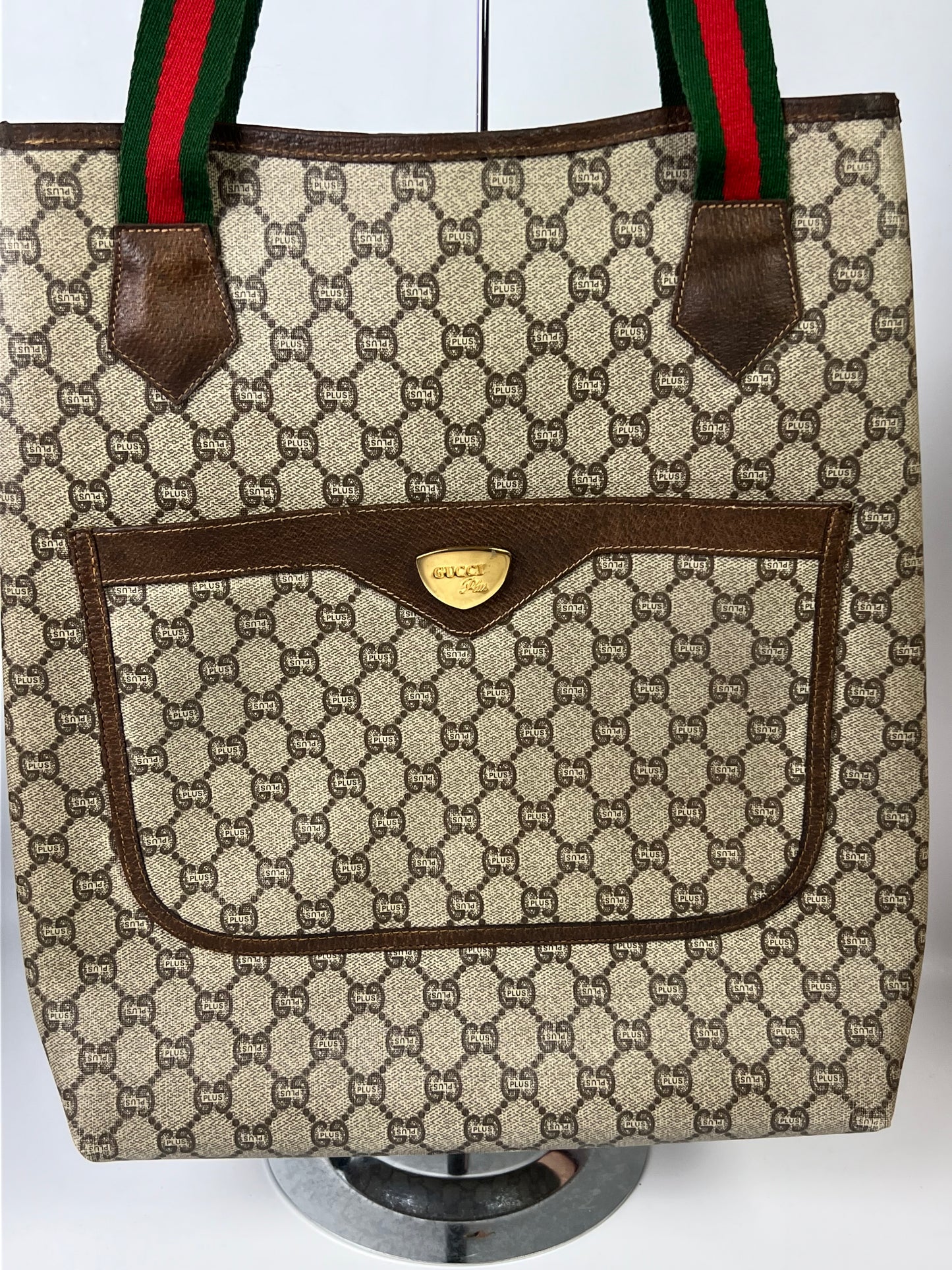 Gucci Plus Sherry Line PVC x Leather GG Pattern 2 Way Bag Tote