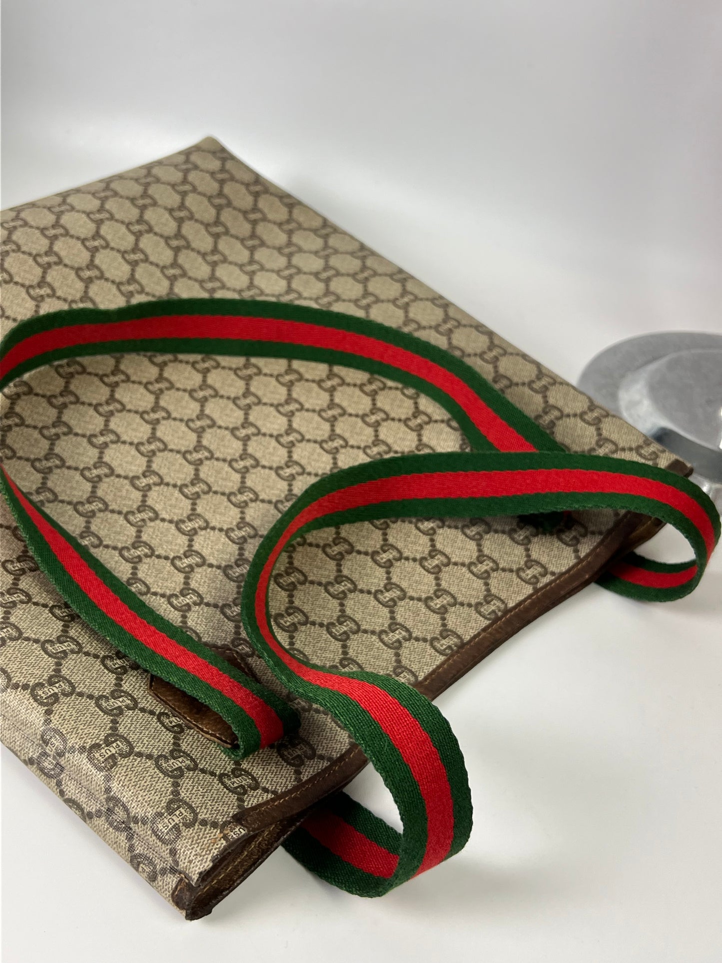 Gucci Plus Sherry Line PVC x Leather GG Pattern 2 Way Bag Tote