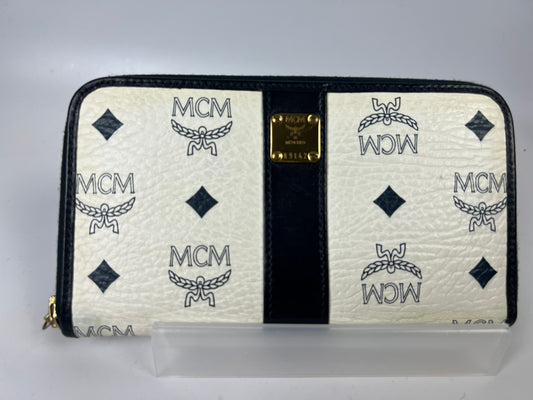 MCM Long Zippy Wallet  White/Blue Visetos Pattern