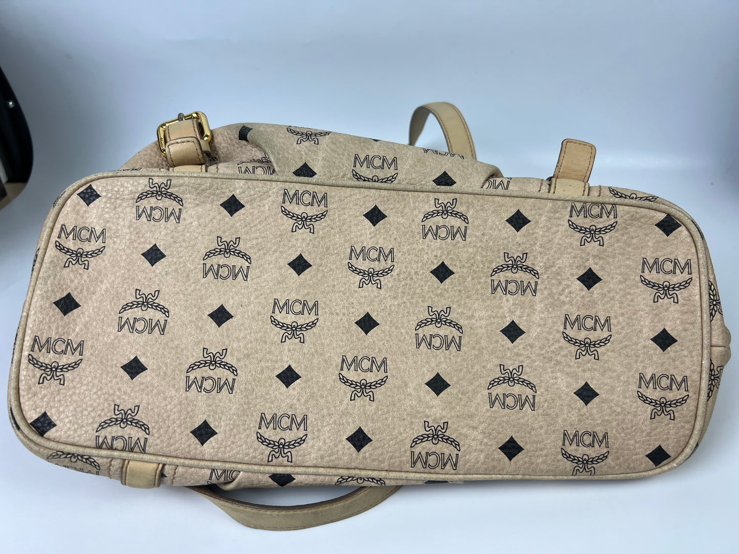 MCM Visetos Leather 2Way Bag Beige/Black K7346 No Strap