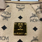 MCM Visetos Leather Top Handle Alma Bag Beige/Black H3857