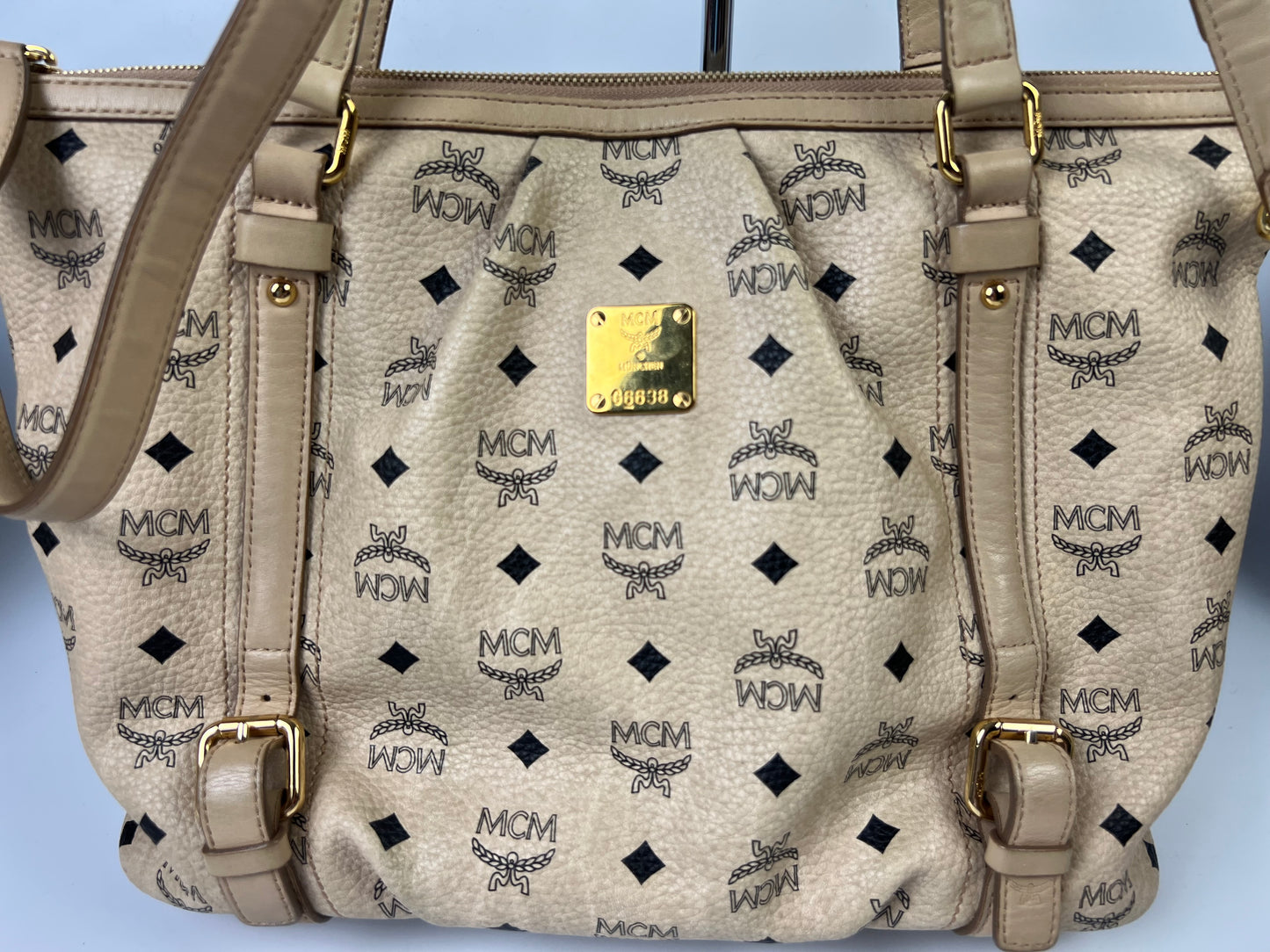 MCM Visetos Leather 2-Way Bag Beige/Black G6638