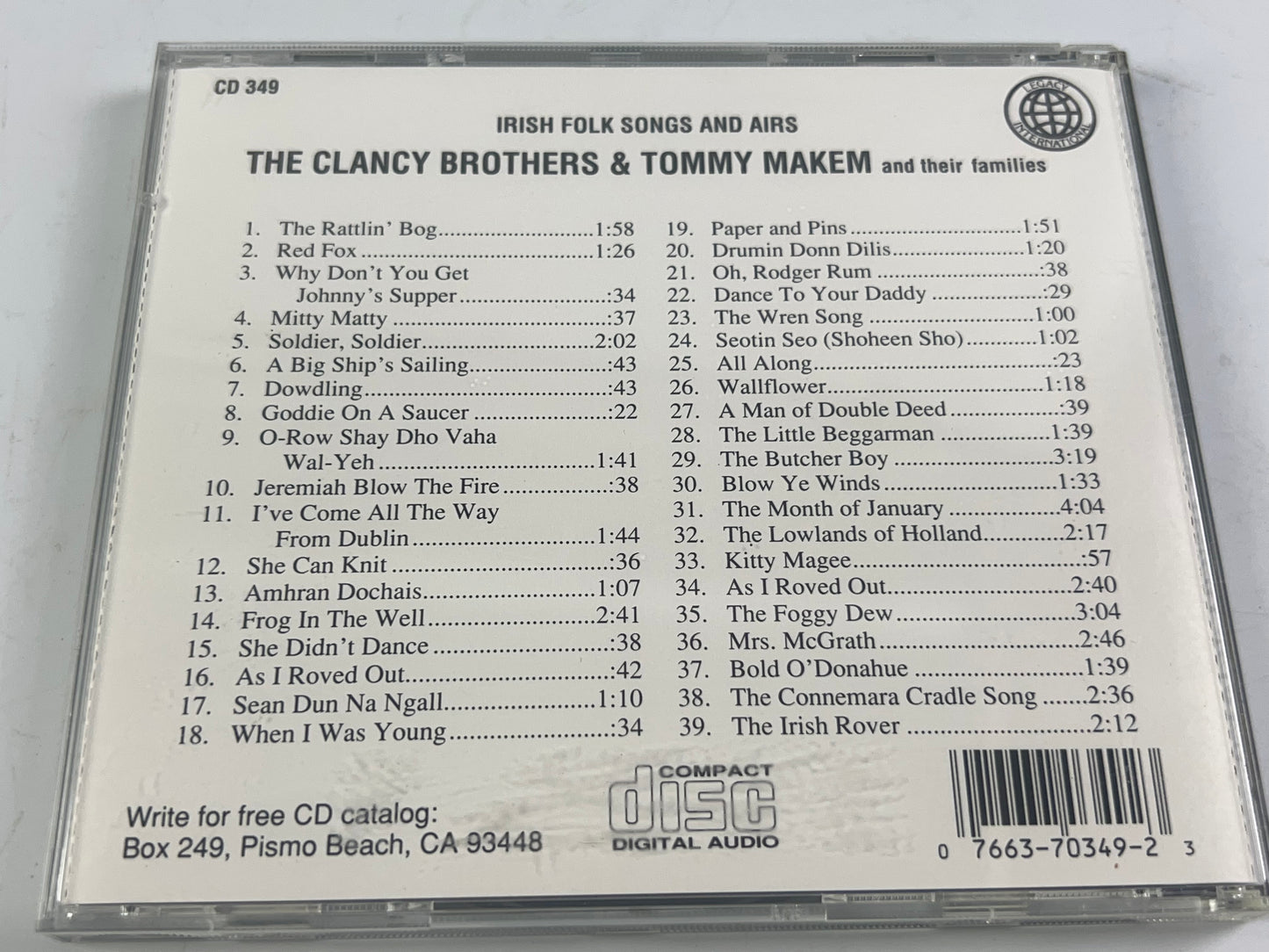 Irish Folk Songs And Airs - Music CD - The Clancy Brothers And Tommy Ma - 2009