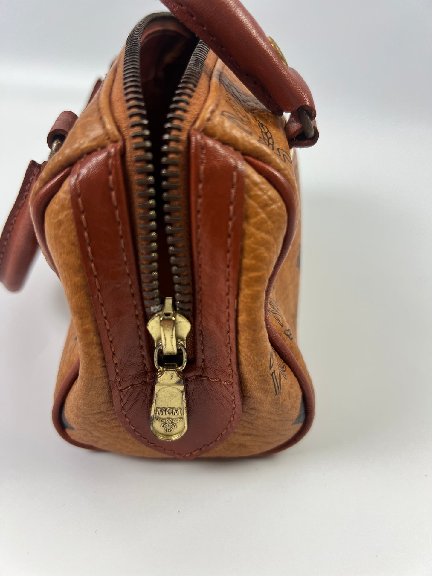 MCM Visetos Leather Vintage Mini Boston Bag Cognac/LV