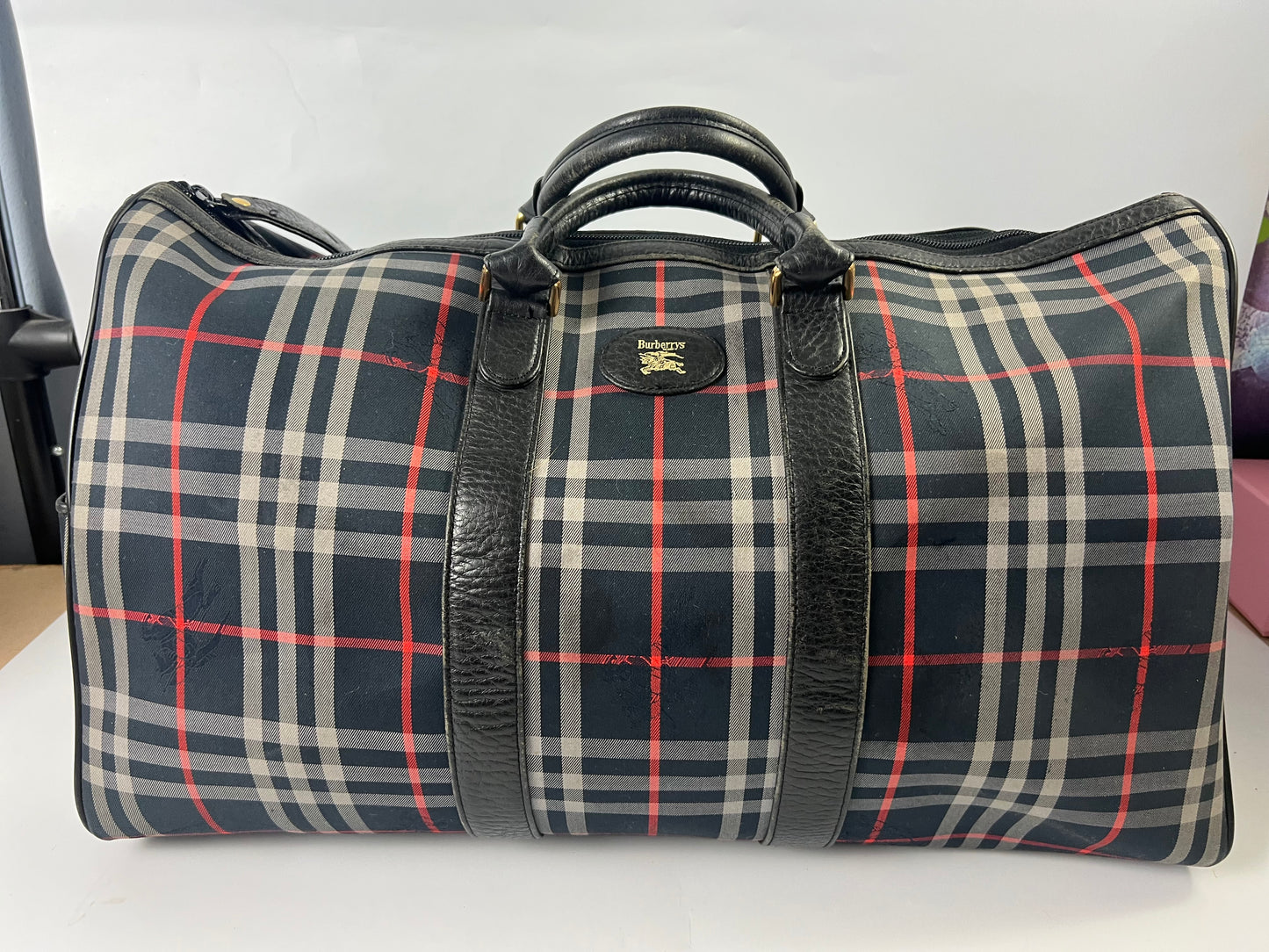 Burberry Boston Nova Check Duffle Bag Travel Blue