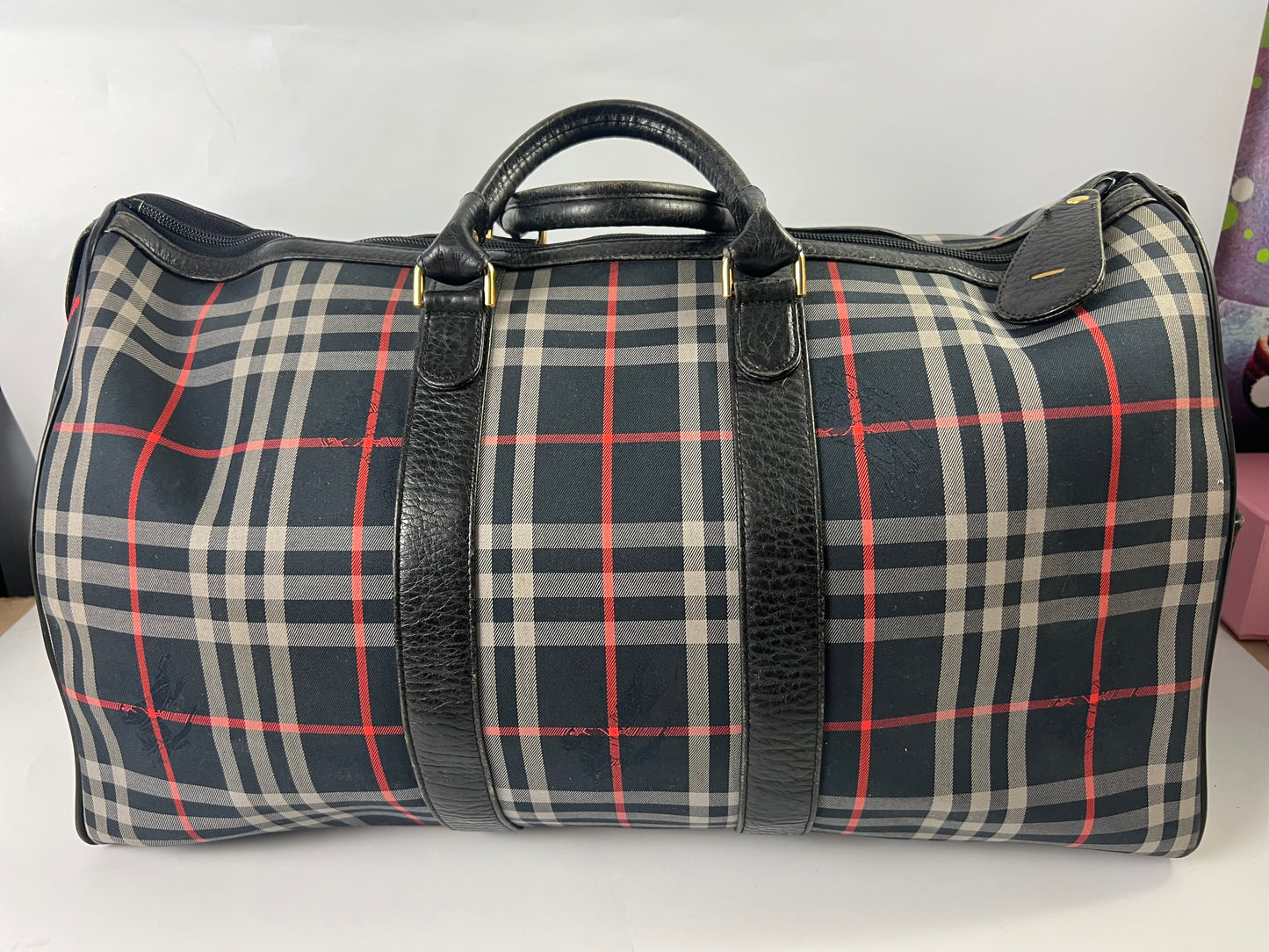 Burberry Boston Nova Check Duffle Bag Travel Blue