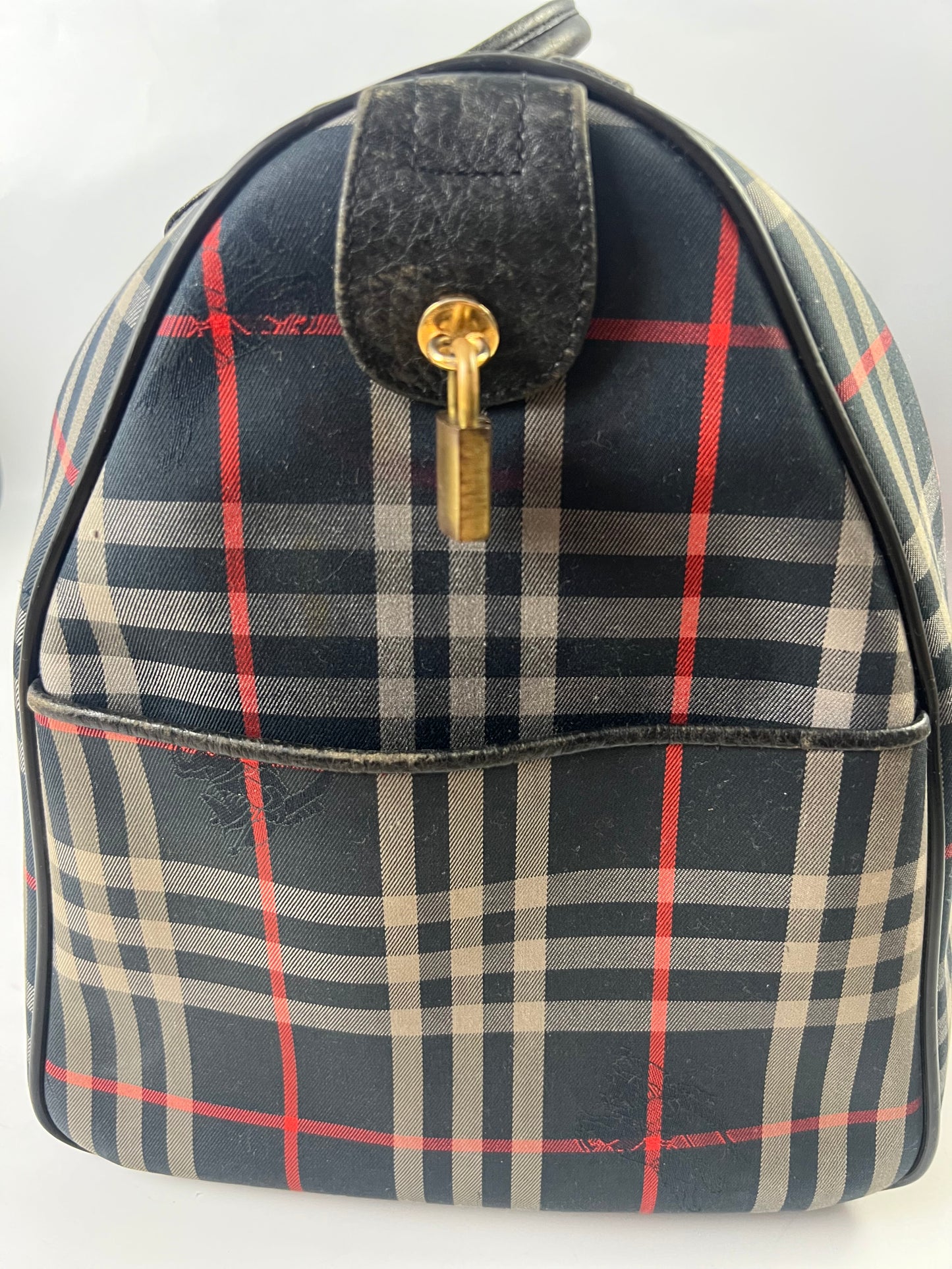 Burberry Boston Nova Check Duffle Bag Travel Blue