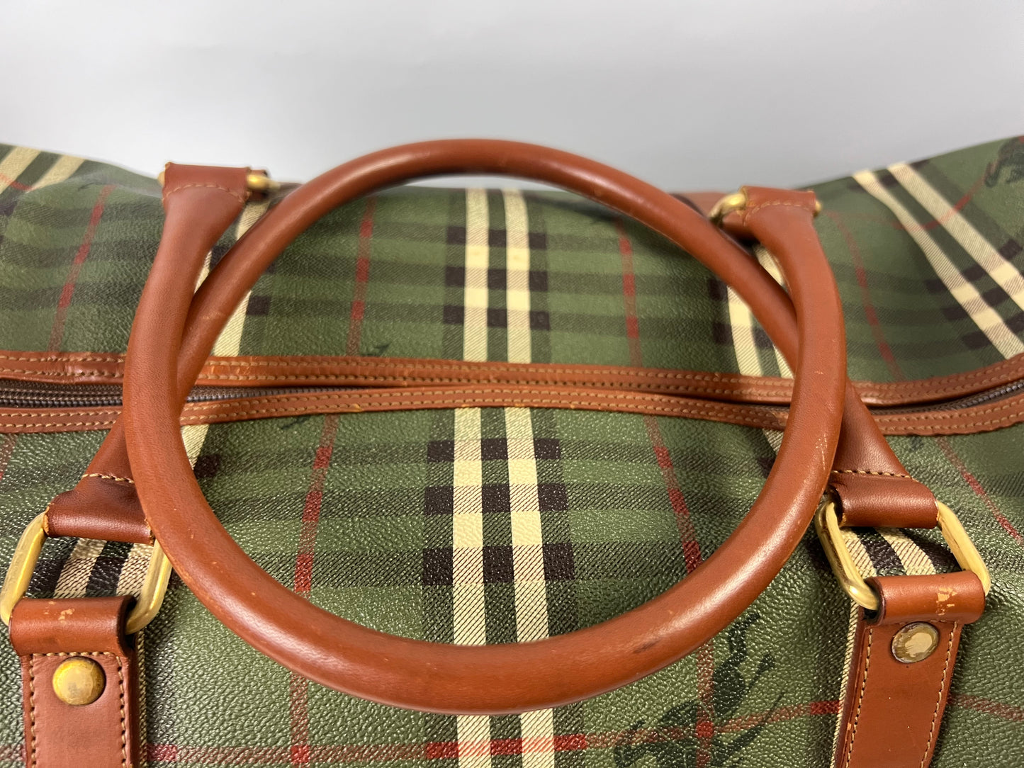 Burberry Boston Nova Check Duffle Bag Travel Green