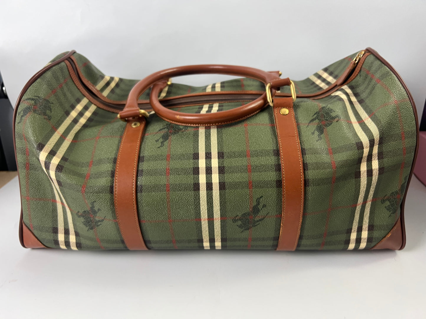 Burberry Boston Nova Check Duffle Bag Travel Green