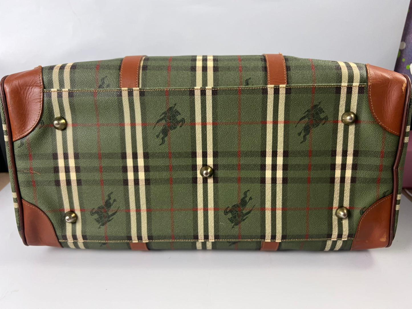 Burberry Boston Nova Check Duffle Bag Travel Green