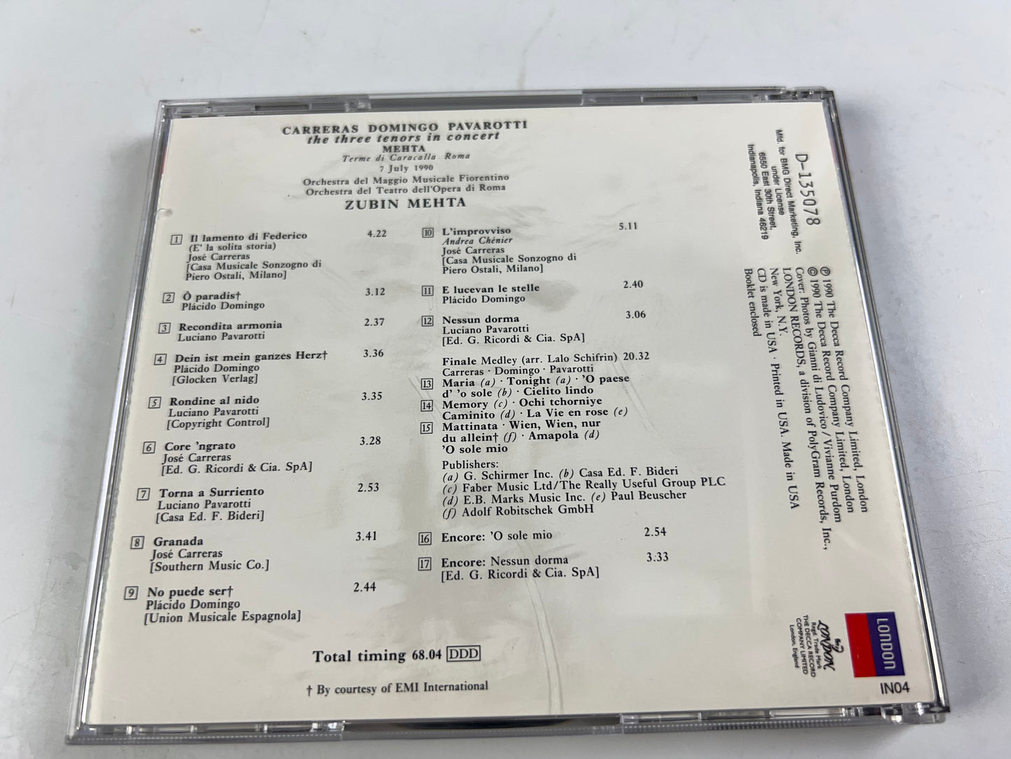 Carreras Domingo Pavarotti: The Three Tenors in Concert / Mehta CD