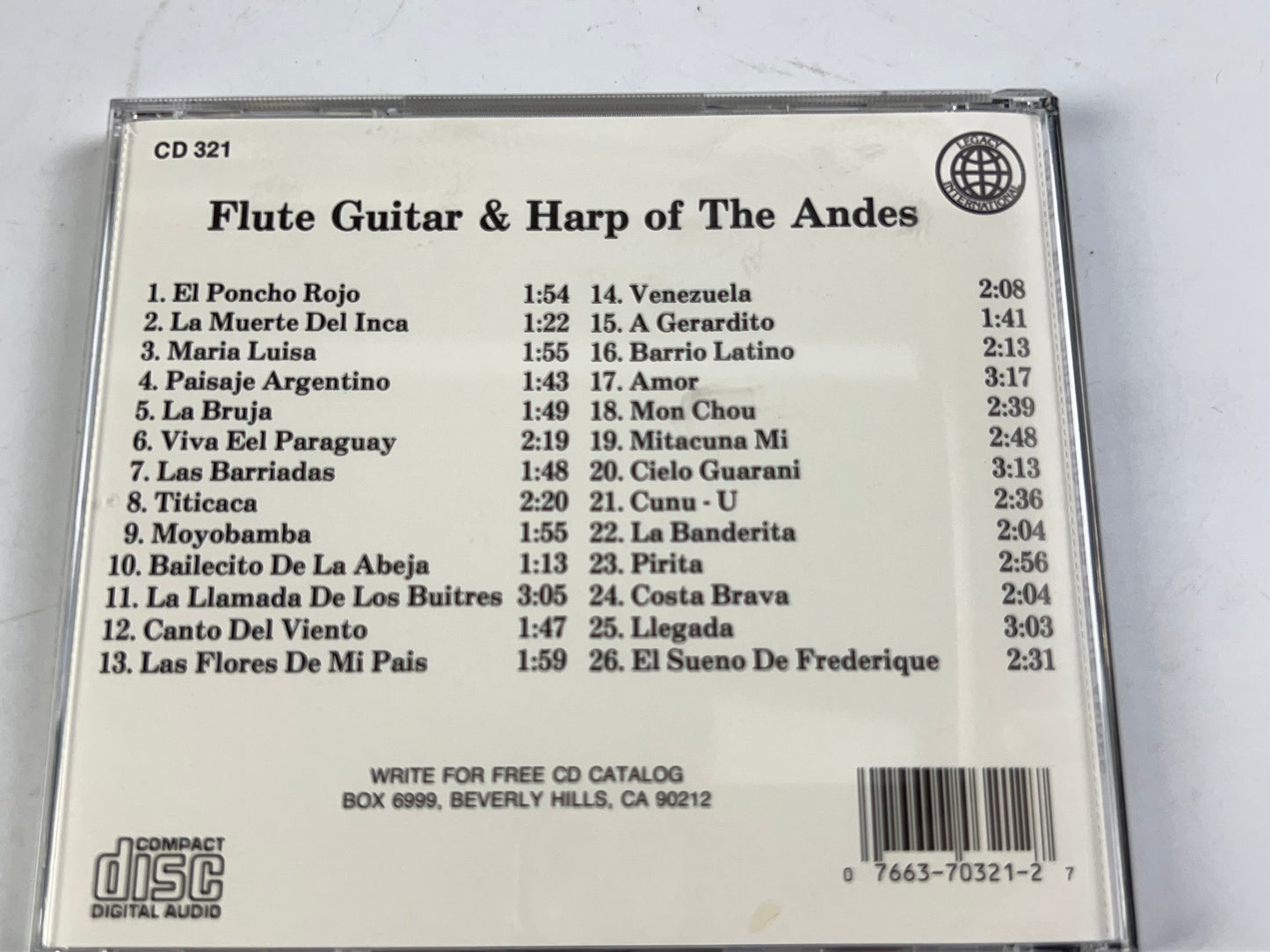 Flute Guitar & Harp of the Andes CD Relaxation 1989 Legacy