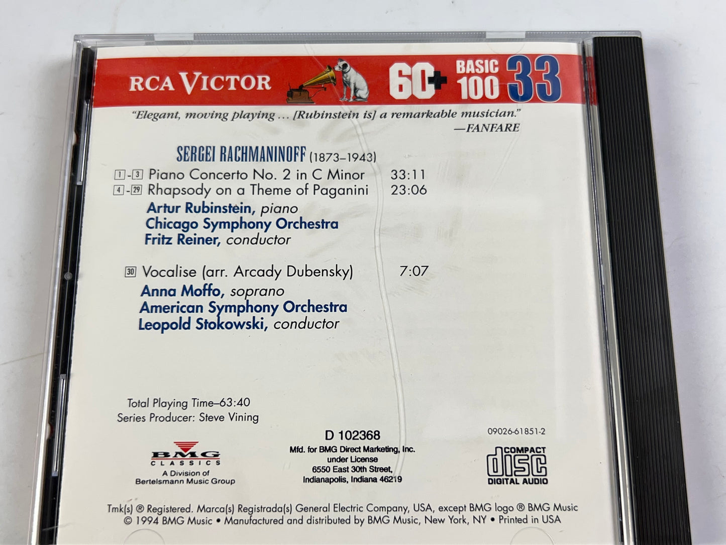 Rachmaninoff Piano Concerto No. 2 CD 1994 Compact Disc BMG In C Minor