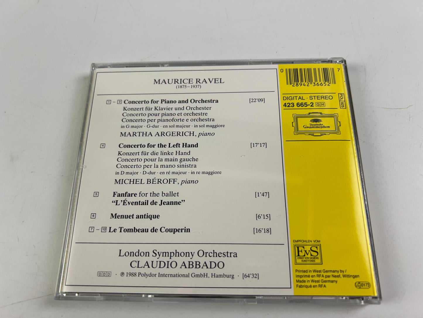 Ravel: Piano Concertos (CD, Dec-1988, Deutsche Grammophon)