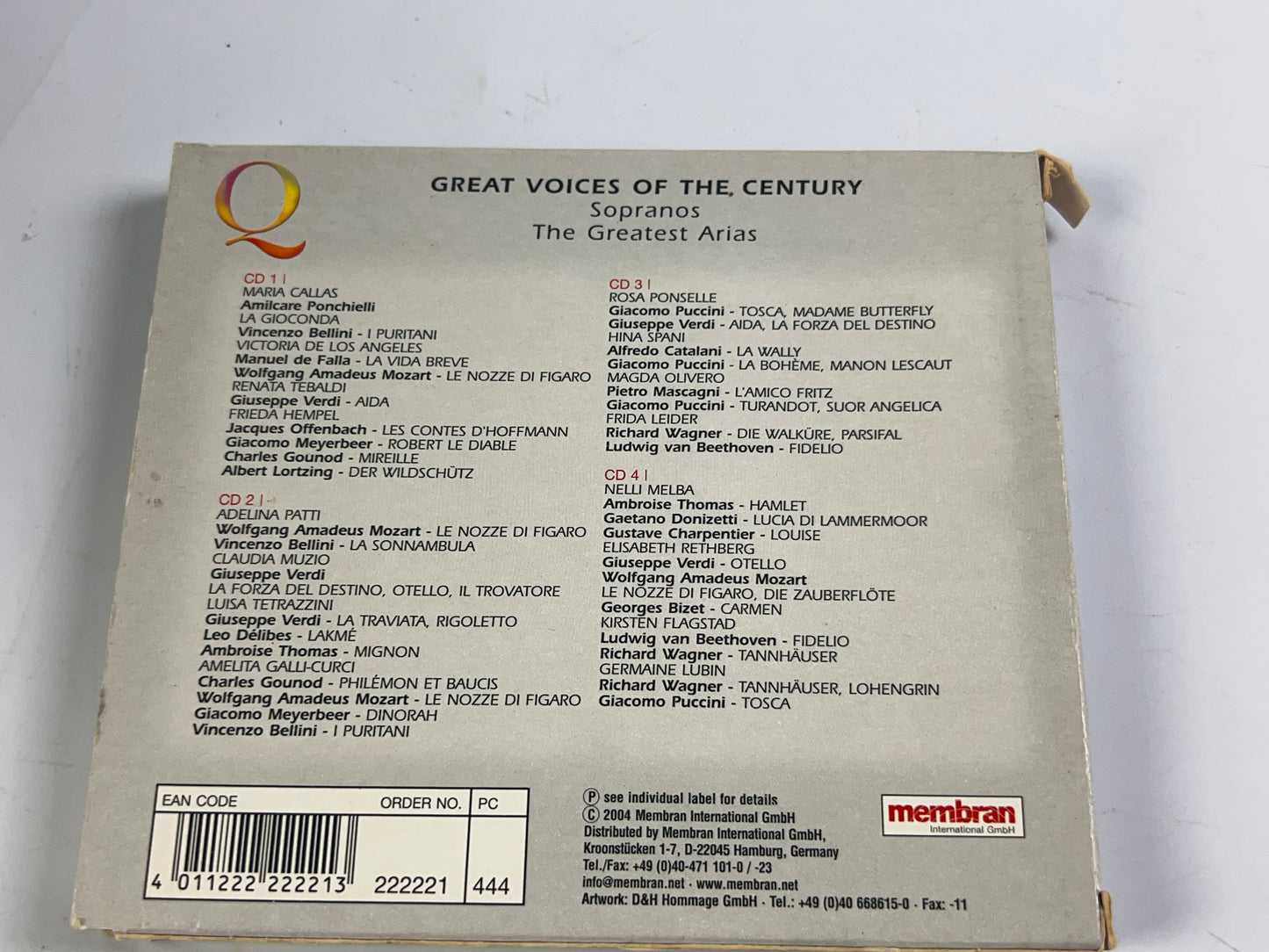 GREAT VOICES OF THE CENTURY: SOPRANOS (4 CD Set, 2004, Import)