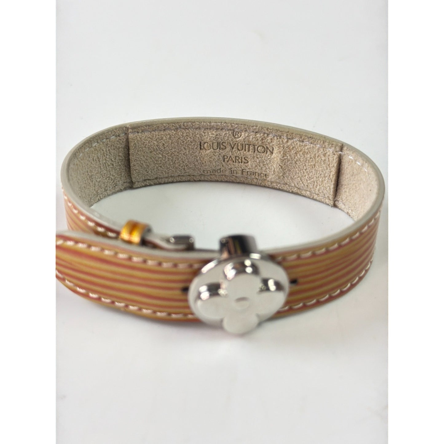 LOUIS VUITTON Epi Bracelet Gold x Orange x Silver Adjustable Approx 8in