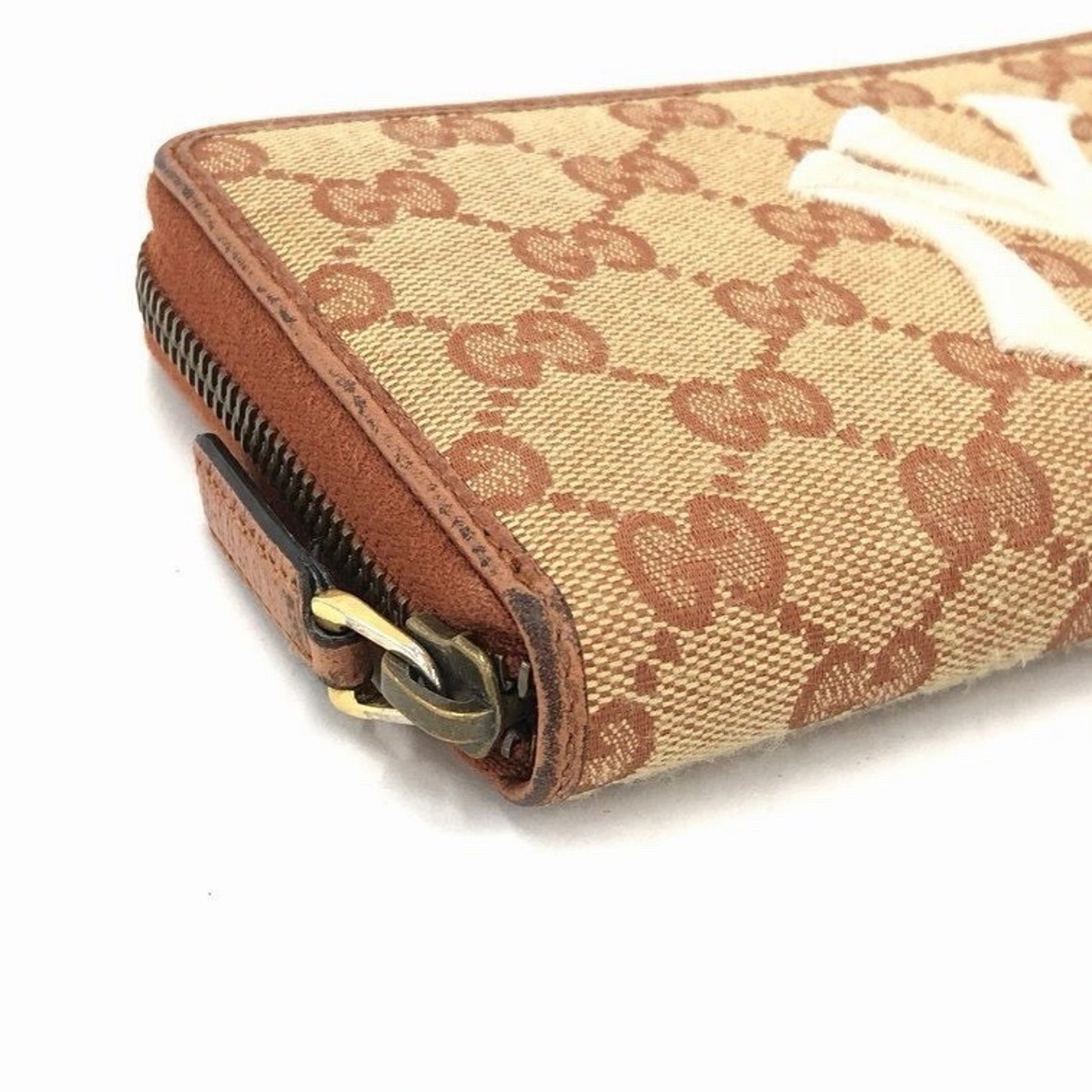 GUCCI × NY New York Yankees Gucci Shima Beige Long Wallet Round Zip