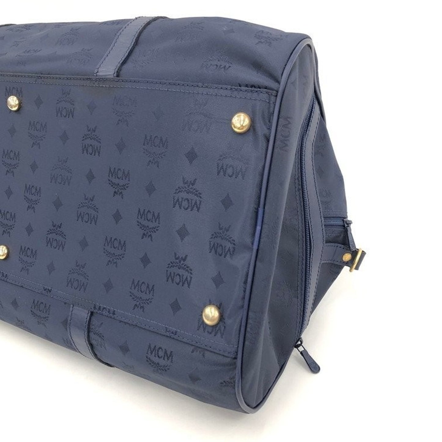 MCM Blue Visetos Monogram Duffle Weekender Bag with strap