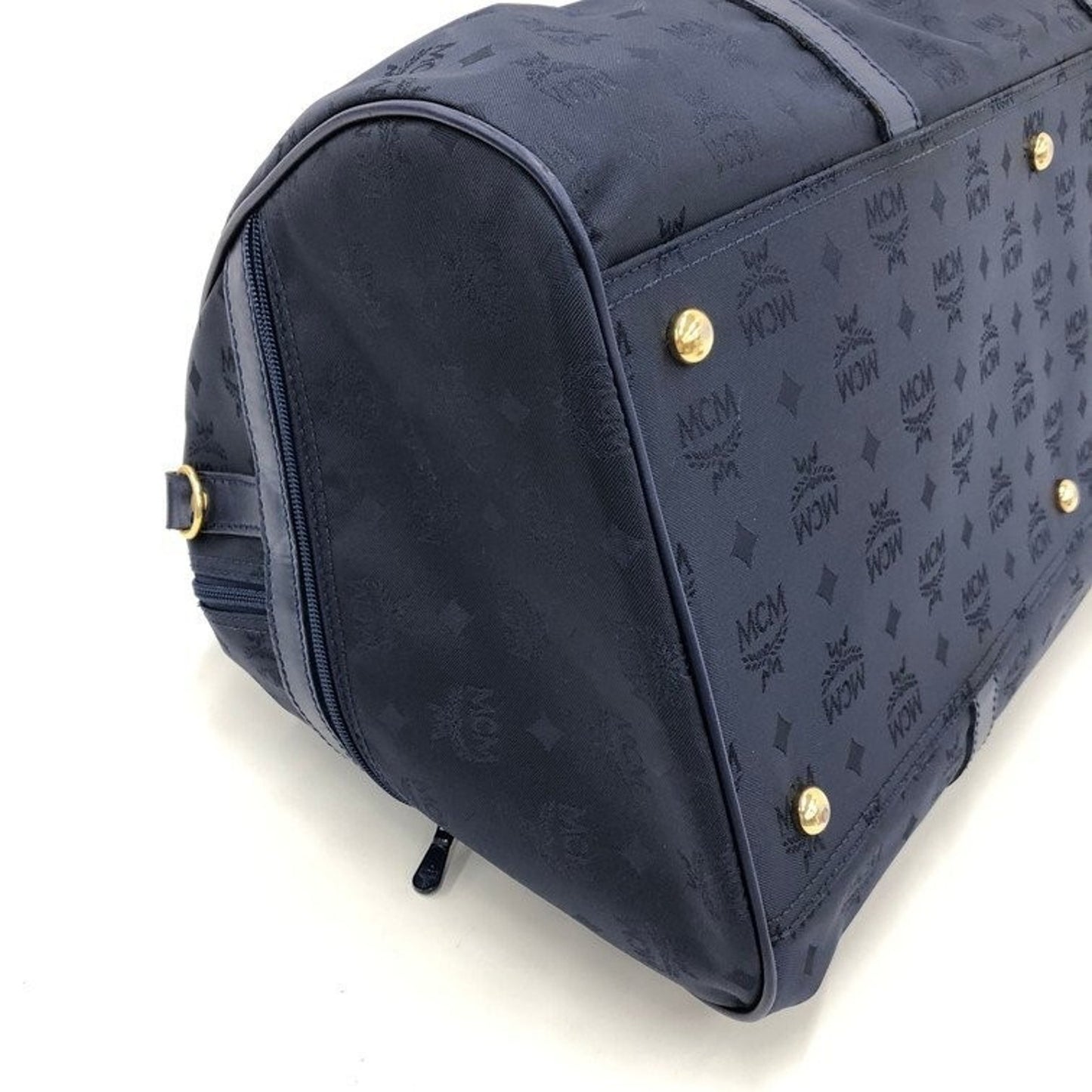 MCM Blue Visetos Monogram Duffle Weekender Bag with strap