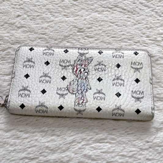 MCM Visetos Rabbit Round Zipper Long Wallet PVC Leather