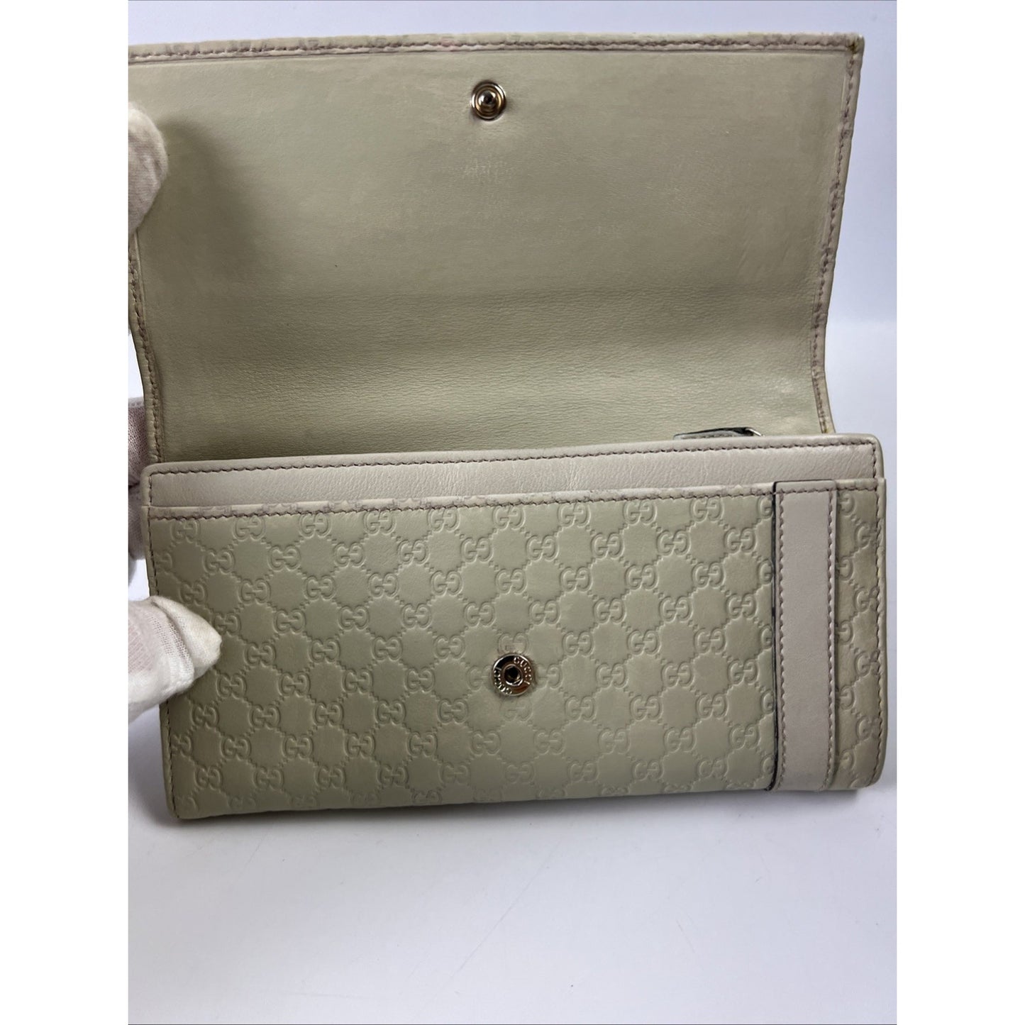 Gucci Long Wallet Men Beige Leather Micro Guccishima