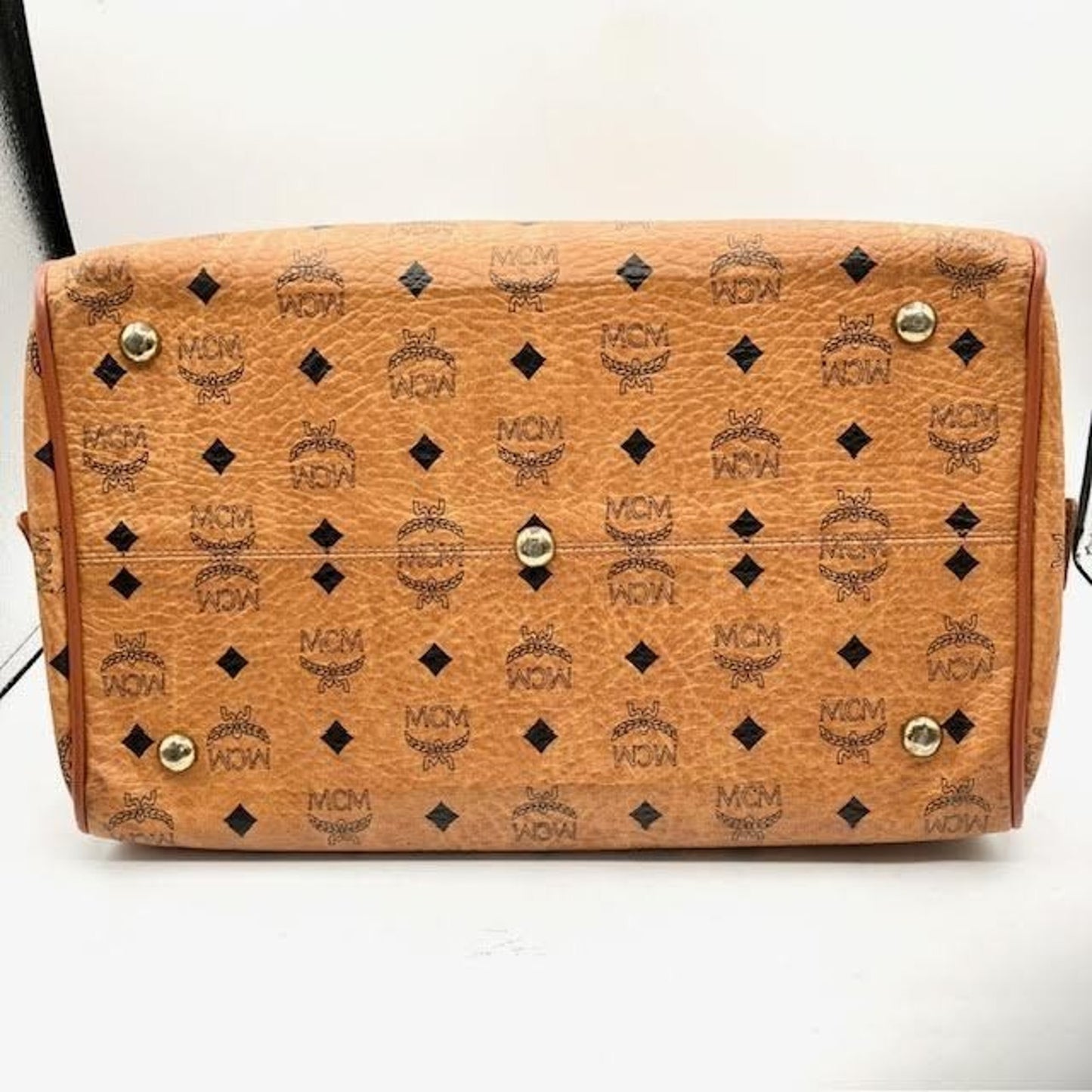 MCM Visetos Top Handle/Shoulder Bag Cognac Canvas/Leather 13.75x8.5x8