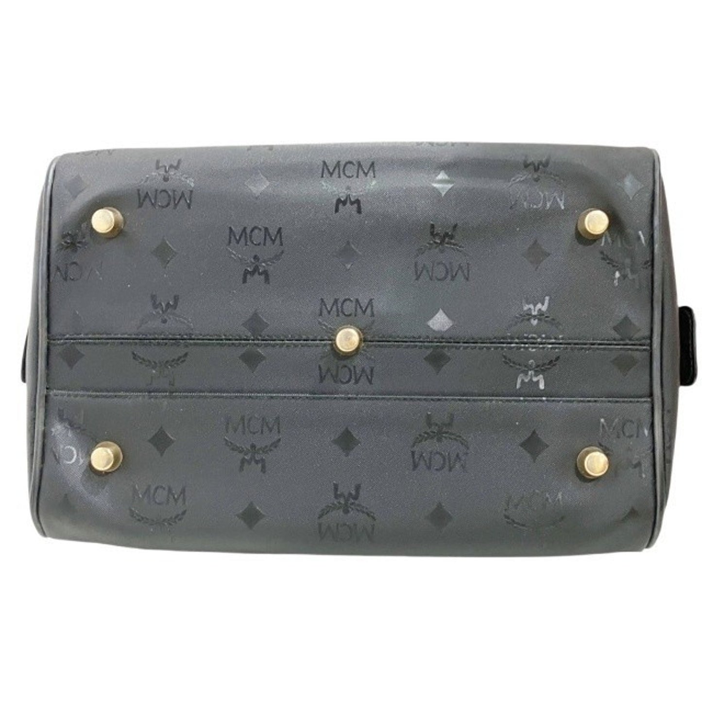 MCM PVC x Leather Black Visetos Handbag Small Boston Bag Gold Hardware 10x7x7
