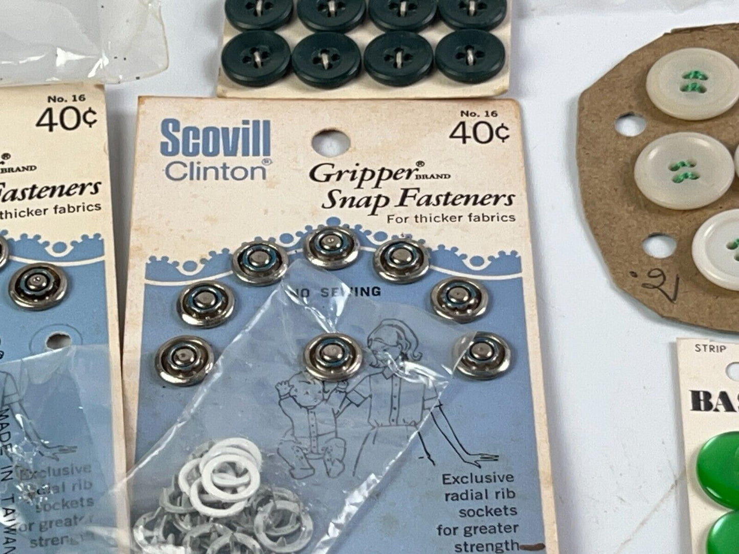 Vintage Sew-on Snaps, Fasteners New Old Stock, Hook and Eye, Sewing