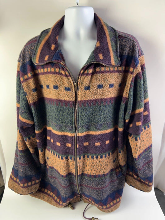 NY10018 Women's Aztec Pattern Fleece Jacket Coat Sz L Full Zip