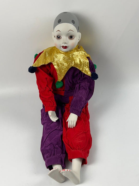 Artistic Doll Harlequin Porcelain 27in Red & Purple
