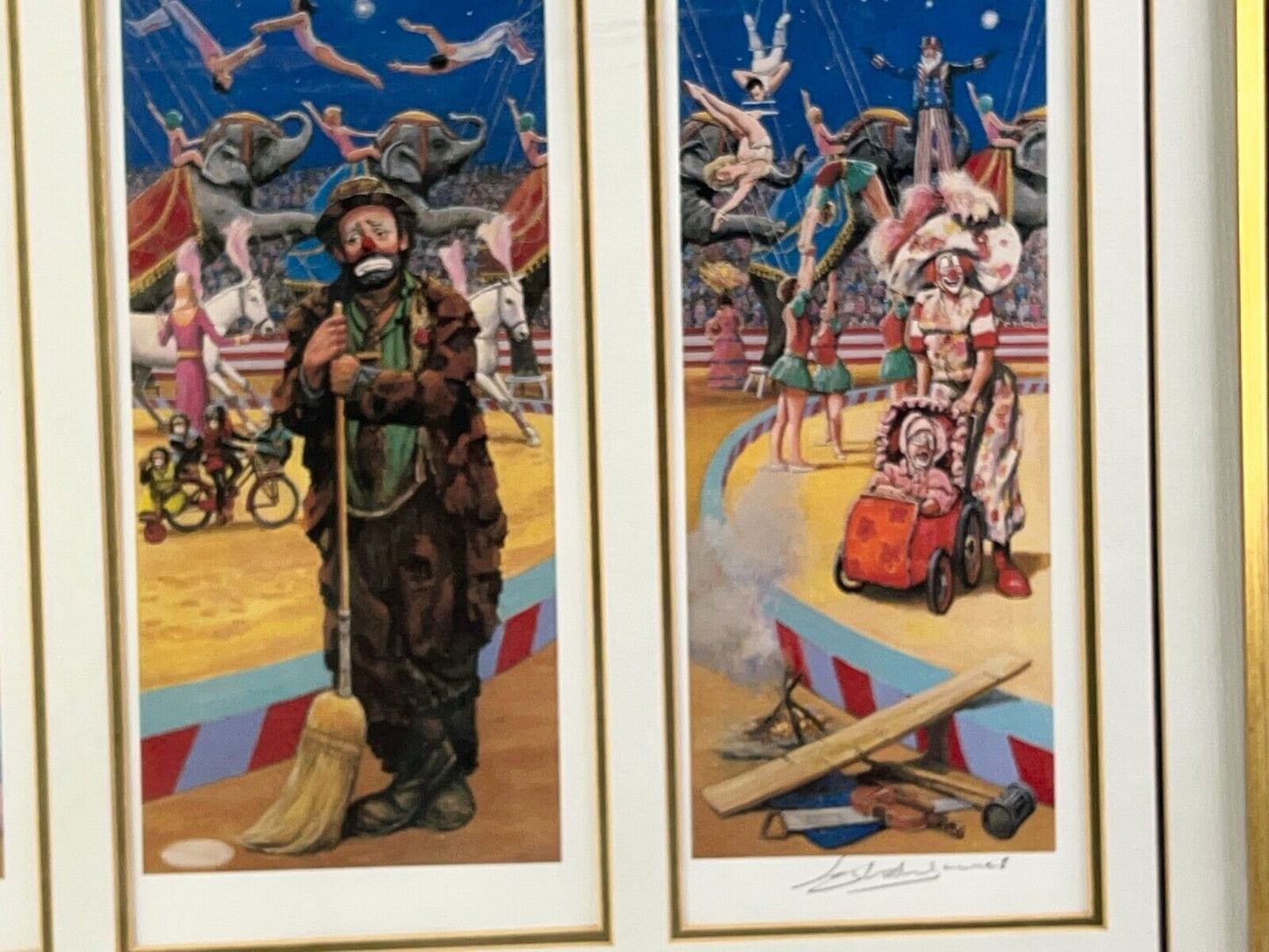 Emmett Kelly in the spotlight Commemorative Signed Edition Tryptich 21x24in 8329