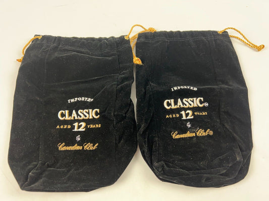 Canadian Club Classic Whiskey Black Felt Velour Drawstring Bag Stitched lot of 2