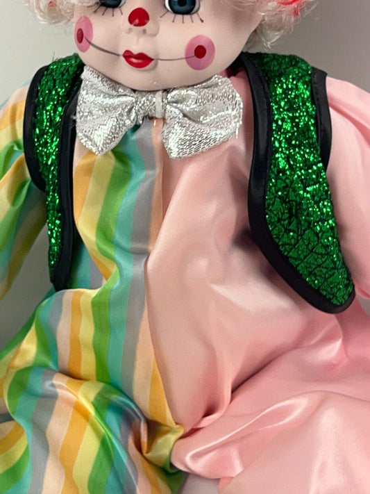 Porcelain Clown Wind Up Musical Doll Vintage Collectible 19in