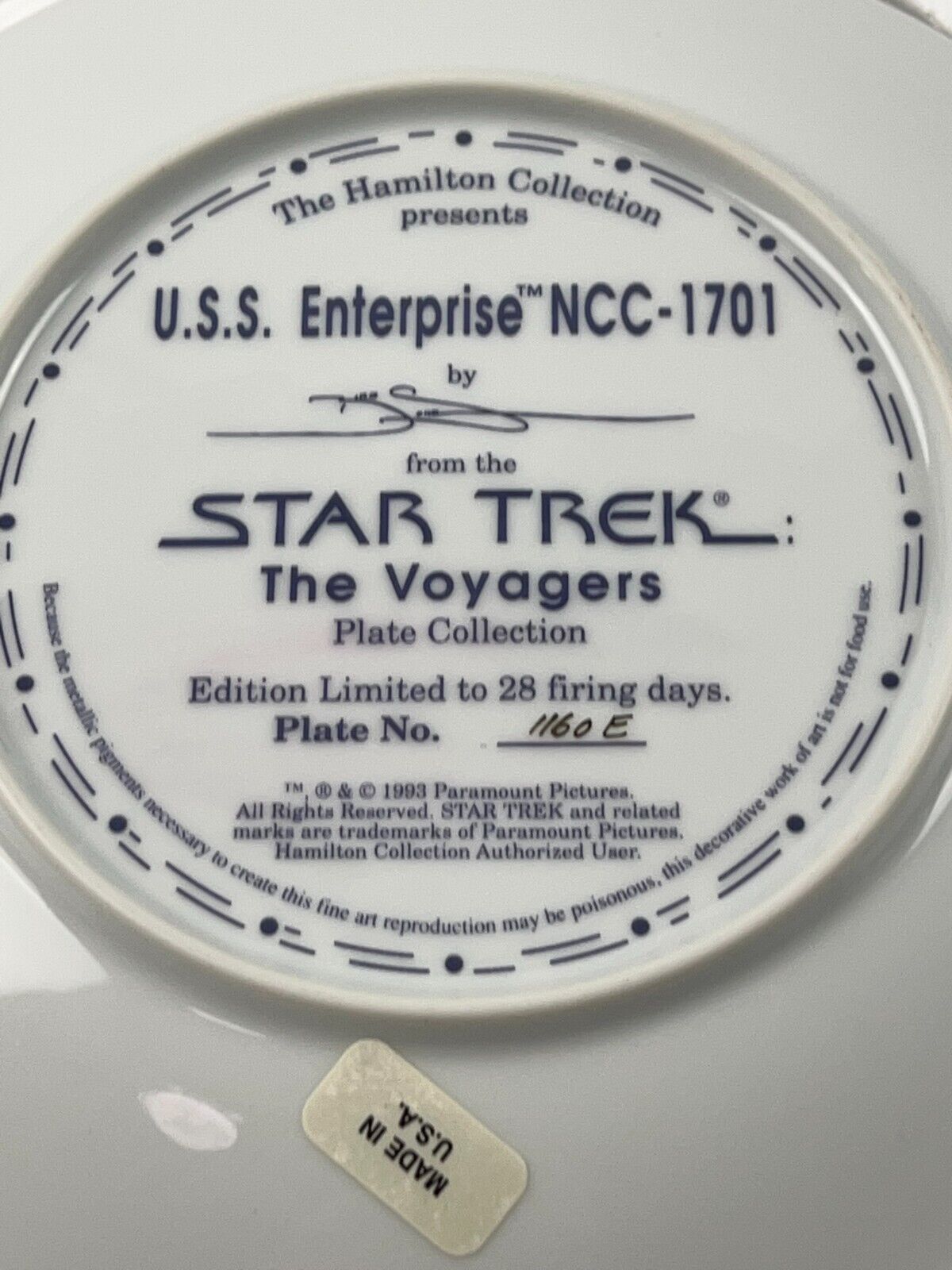 Star Trek The Voyagers USS Enterprise NCC-1701 Hamilton Collectors Plate 1993