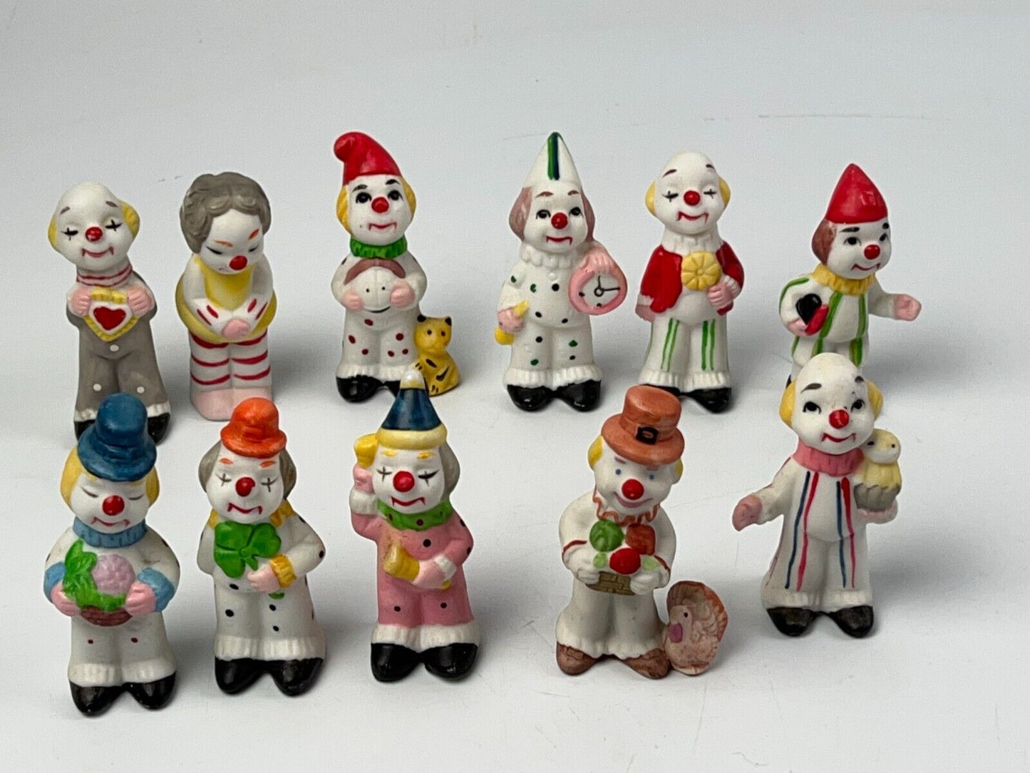 Humor 3" Clown Vintage Porcelain Bisque Figurines Lot of 11