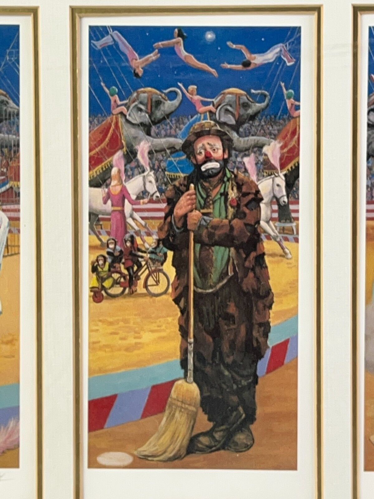 Emmett Kelly in the spotlight Commemorative Signed Edition Tryptich 21x24in 8329