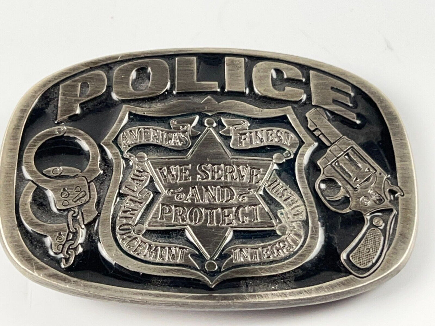 Police Belt Buckle America's Finest We Serve And Protect Buckle Bakery #1654