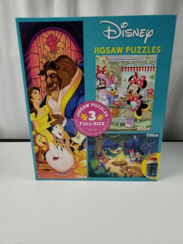 Disney Mickey Minnie Beauty and The Best Jigsaw Puzzle 3 in 1 Pack Glue 2020 New