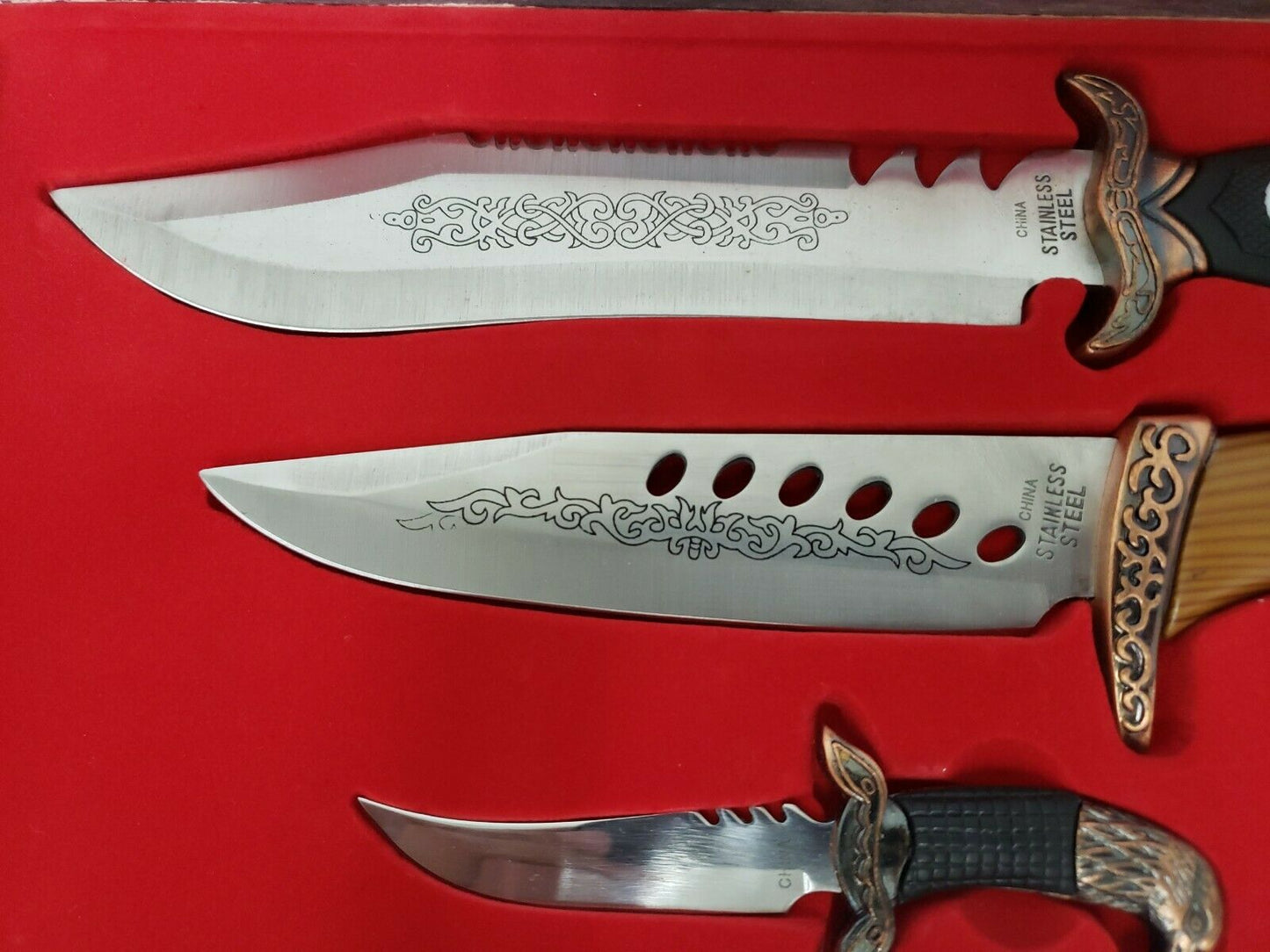 3 knife gift set in wood case fixed Blade made in china