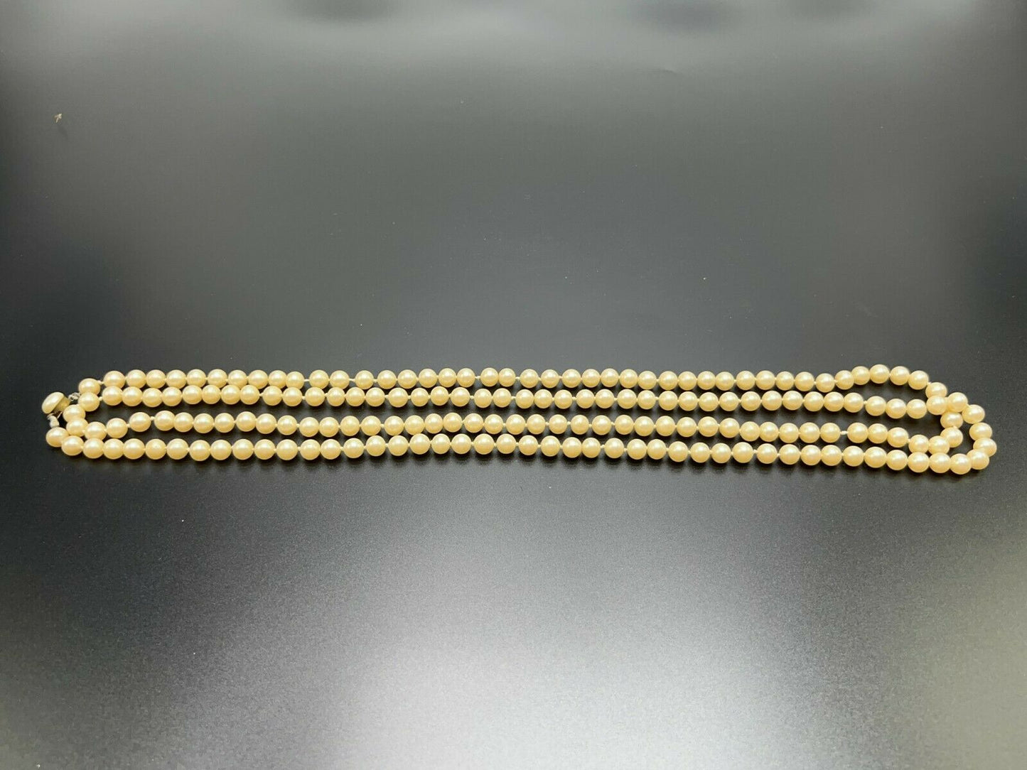 Vintage Single Strand Pearl Necklace, 60", Sliver Tone Clasp Stamped Japan