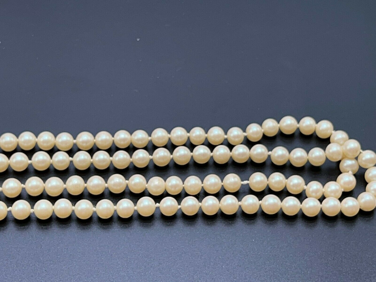 Vintage Single Strand Pearl Necklace, 60", Sliver Tone Clasp Stamped Japan