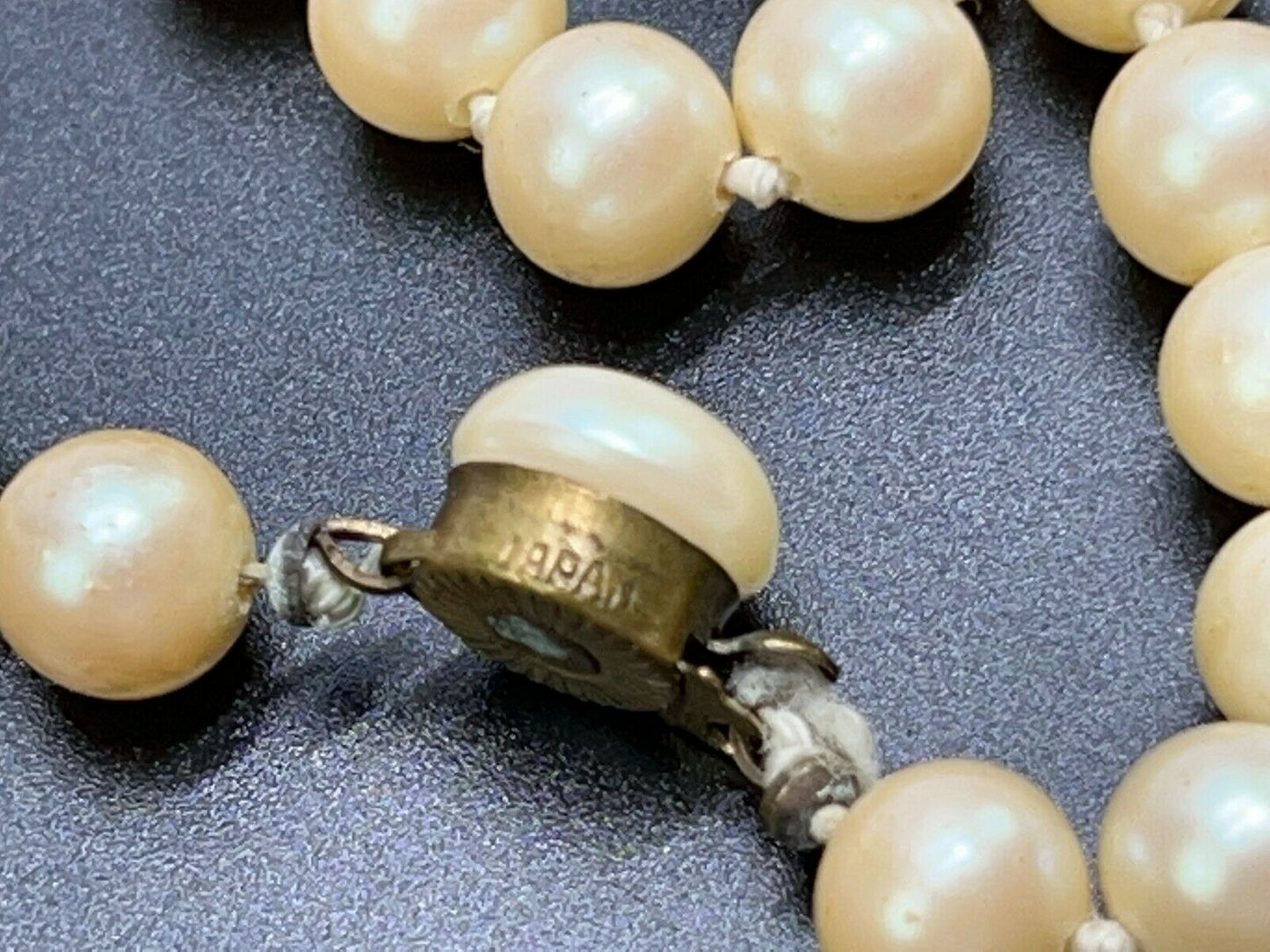 Vintage Single Strand Pearl Necklace, 60", Sliver Tone Clasp Stamped Japan